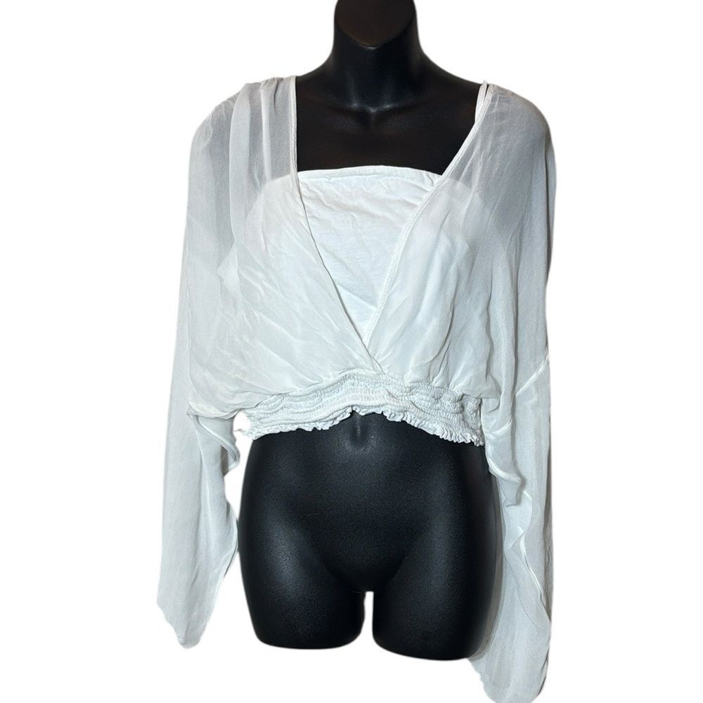 By Anthropologie women’s large billowy sleeve sheer crop long sleeve top